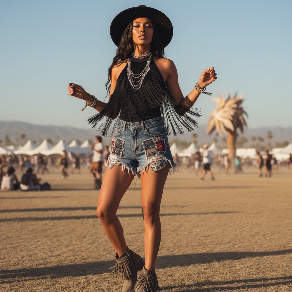 Long Fringe Halter Bodysuit Size XS
